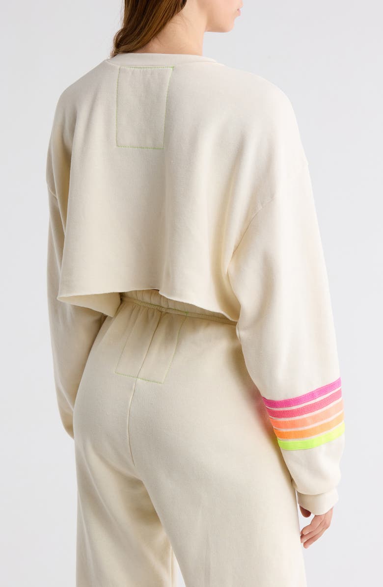 Aviator Nation Rugby Stitch Crop Sweatshirt, Alternate, color, Vintage White/ Neon