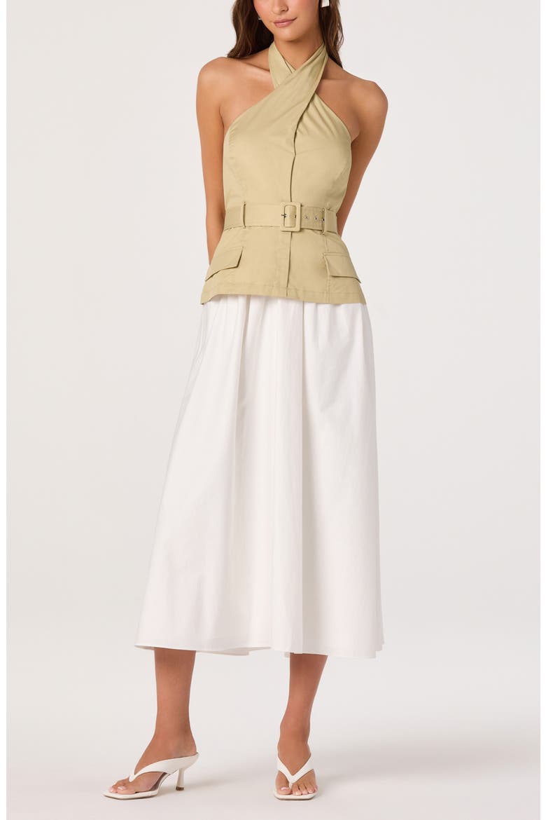 Aleda Halter Neck Cotton Midi Dress, Main, color, KHAKI