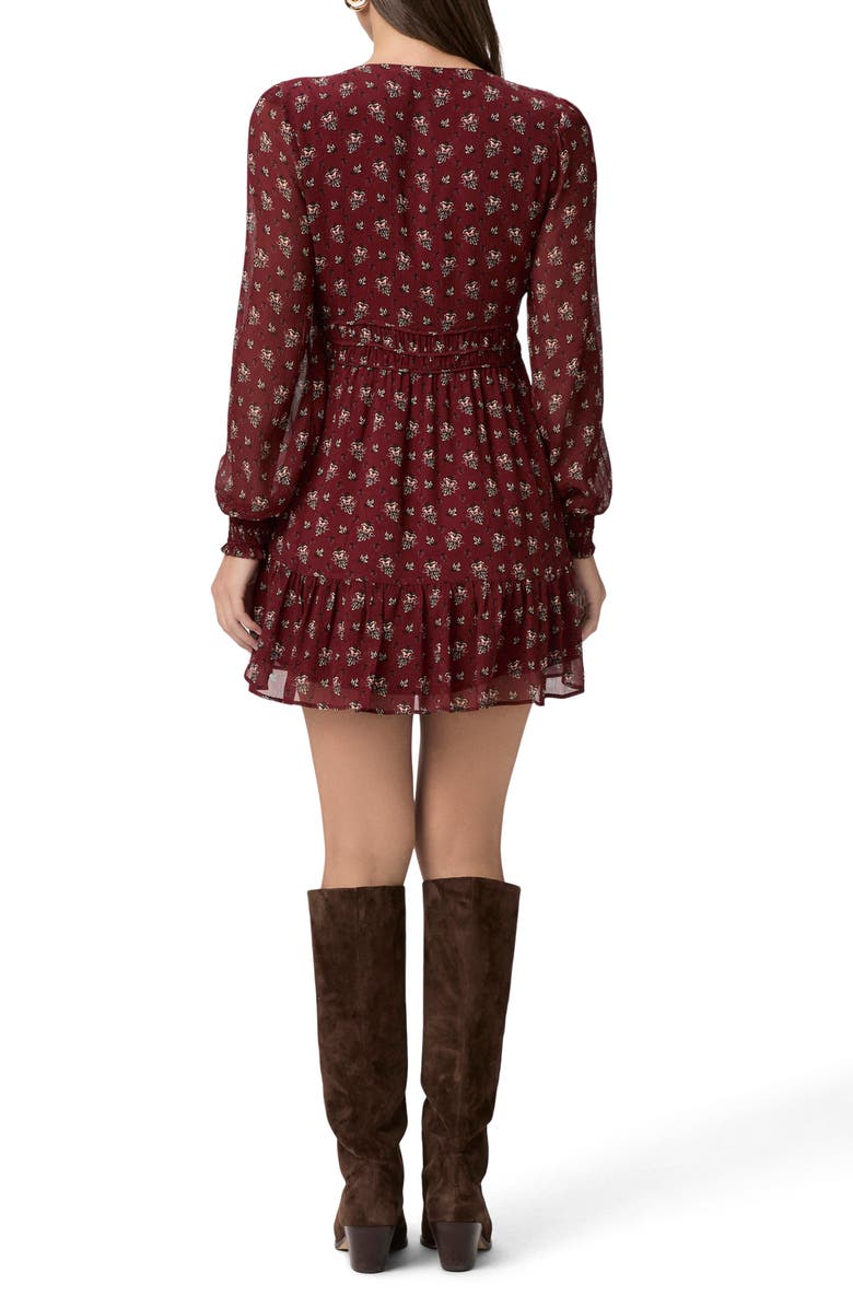 PAIGE Brasserie Floral Long Sleeve Silk Minidress, Alternate, color, Oxblood Multi