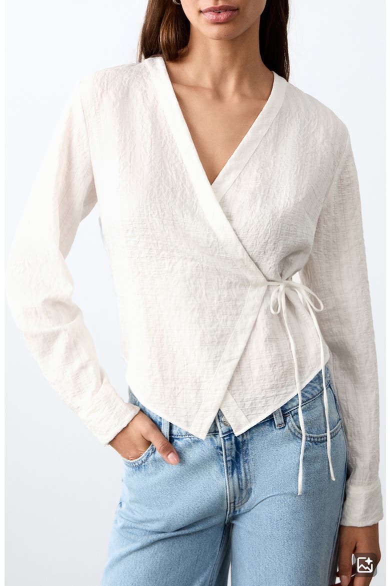 Long Sleeve Wrap Front Top, Main, color, OFF WHITE
