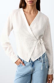 MANGO TEEN Long Sleeve Wrap Front Top