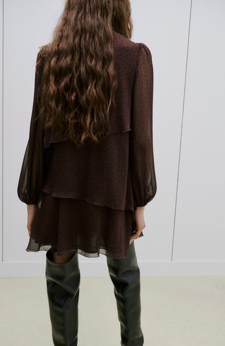 MANGO Dot Ruffle Long Sleeve Minidress, Alternate, color, Brown