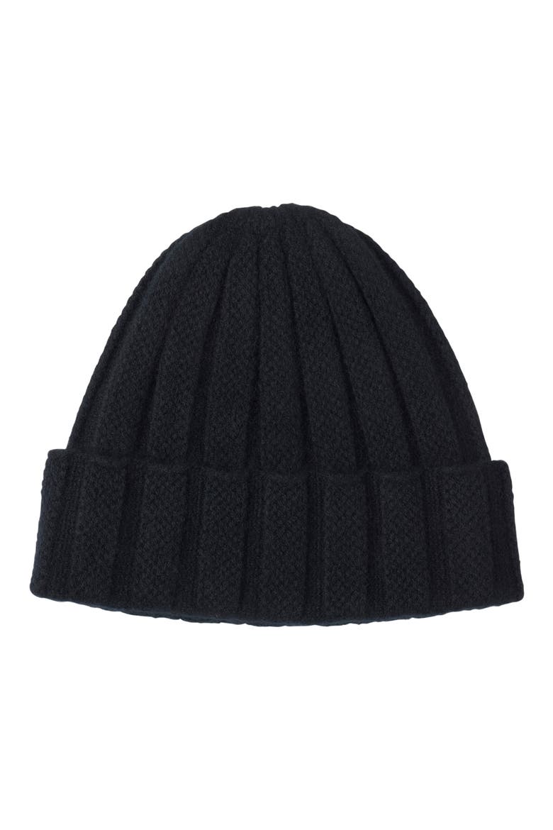 Cable Stitch Cuffed Cashmere Beanie, Main, color, BLACK