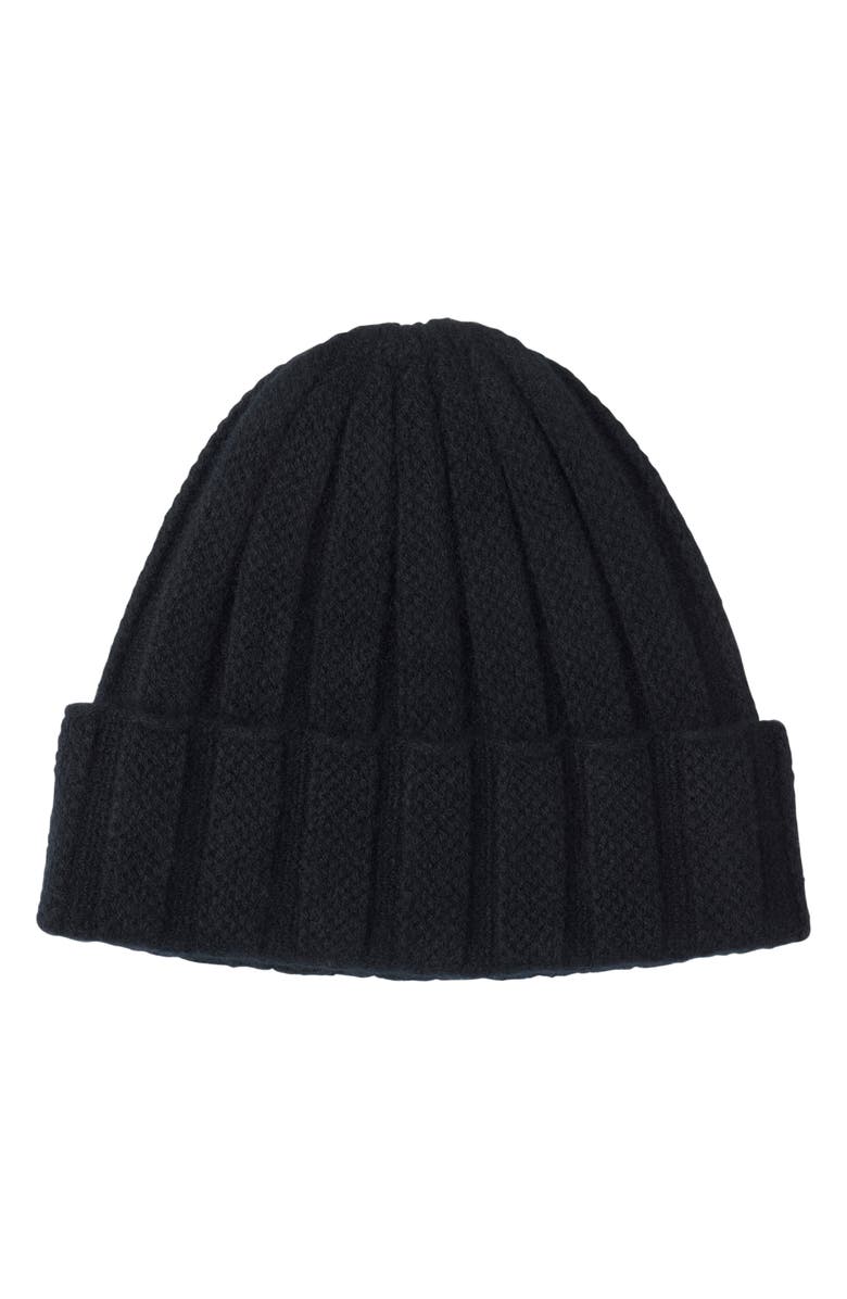 Sofia Cashmere Cable Stitch Cuffed Cashmere Beanie, Main, color, Black