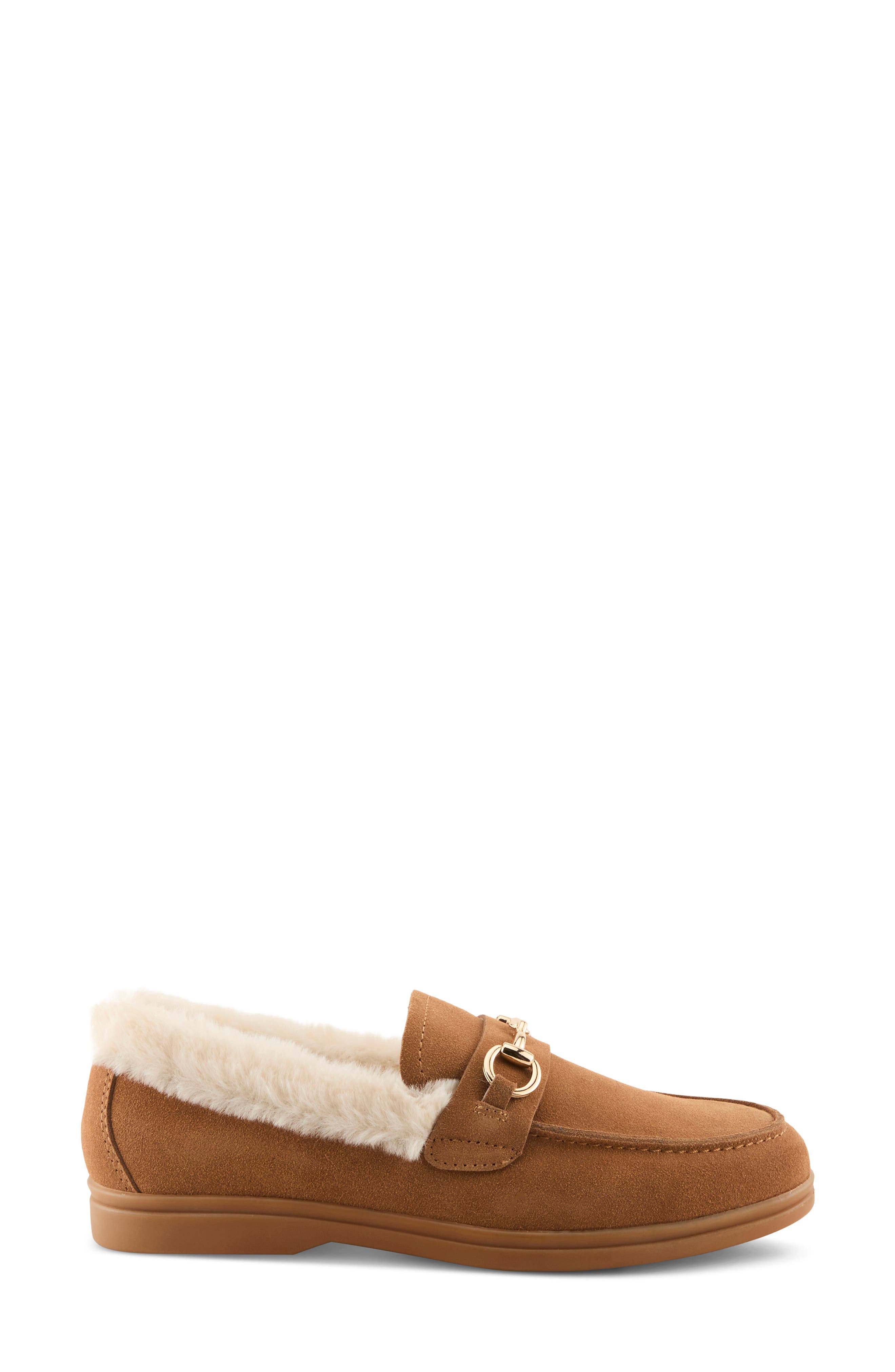 Spring Step Laurin Faux Fur Lined Loafer, Alternate, color, Camel Suede