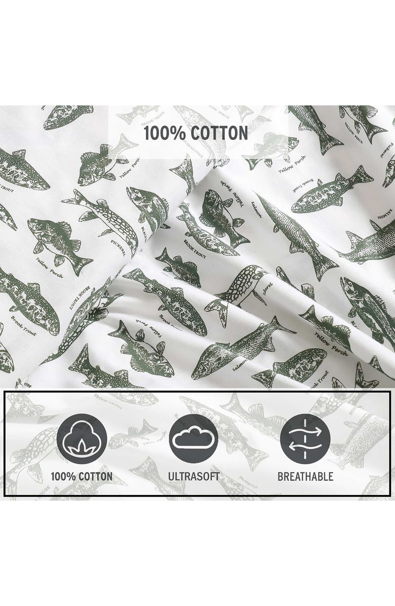 Eddie Bauer Wes Fish 200 Thread Count Cotton Percale Queen Sheet Set, Alternate, color, Green