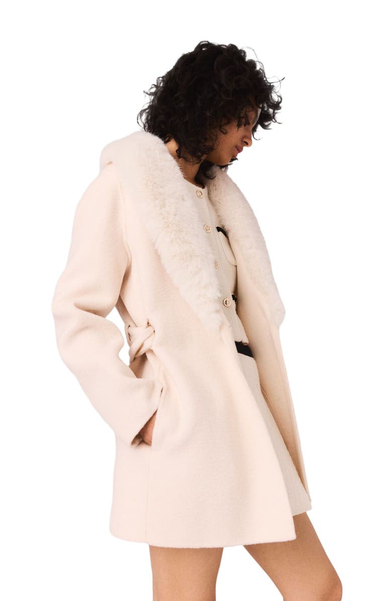 maje Belted short coat, Alternate, color, Ecru
