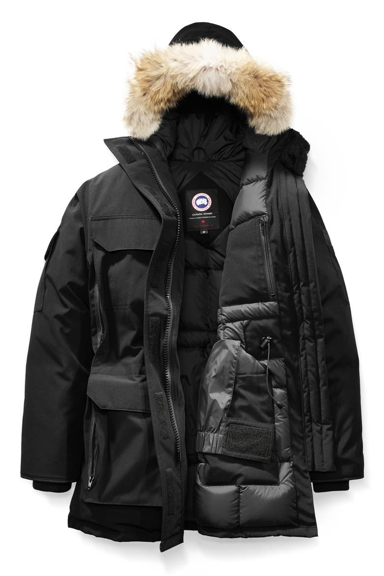 Expedition Extreme Weather Fusion Fit 625 Fill Power Down Parka with Genuine Coyote Fur Trim, Alternate, color, BLACK