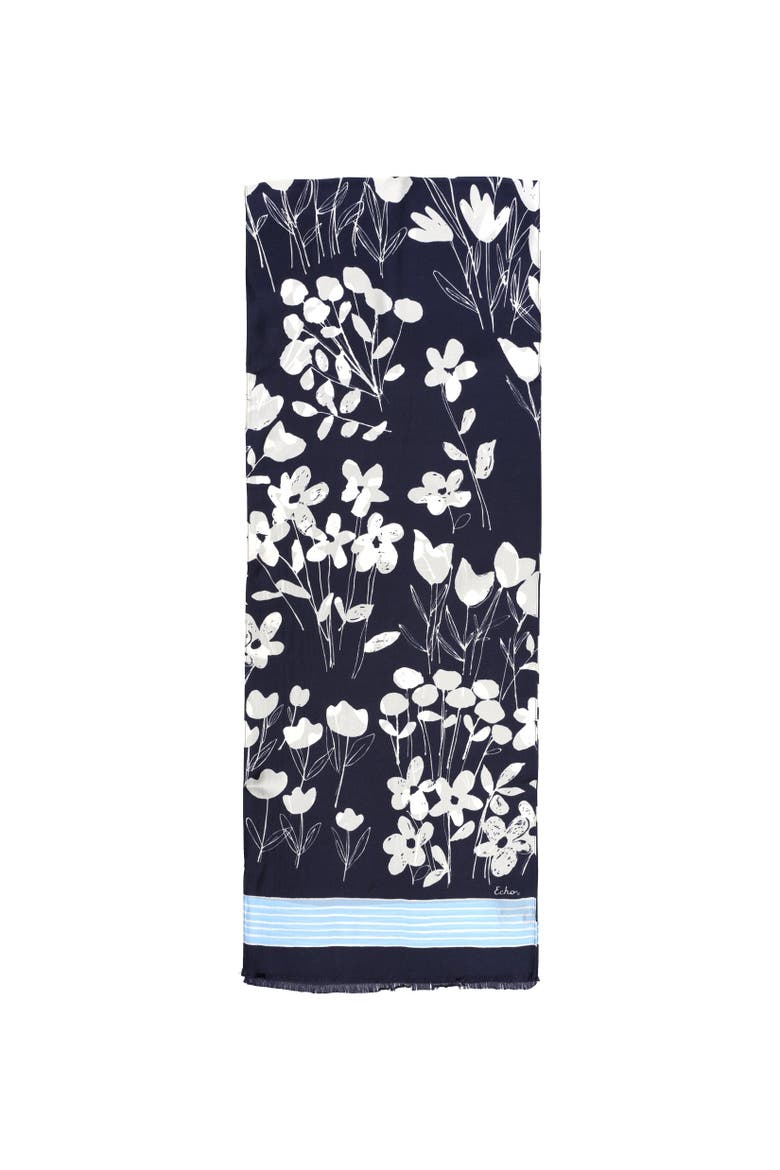Scribble Floral Silk Oblong, Alternate, color, Navy