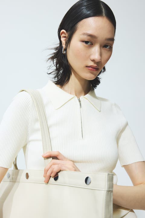 Rib-knit Collared Top