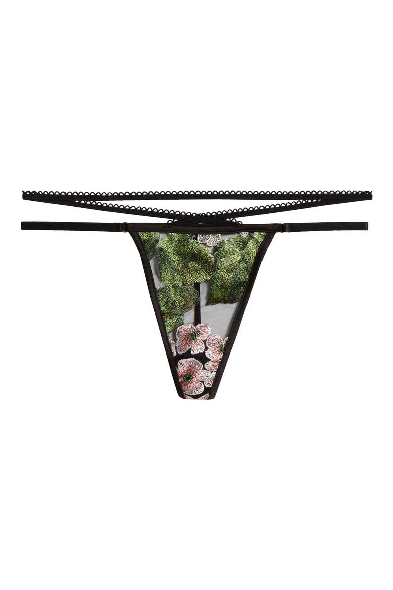 Hydrangea Strappy Embrodiered Mesh Thong, Alternate, color, HYDRANGEA NIGHT