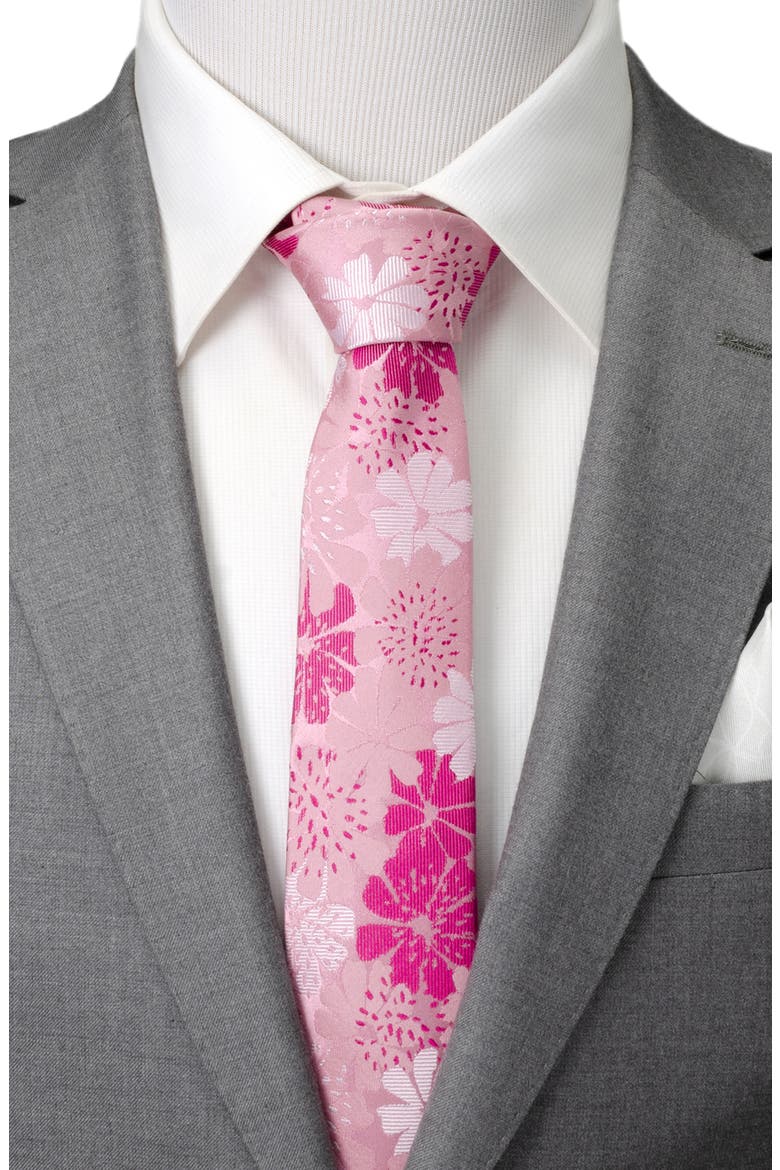 Pink Floral Silk Tie, Alternate, color, PINK
