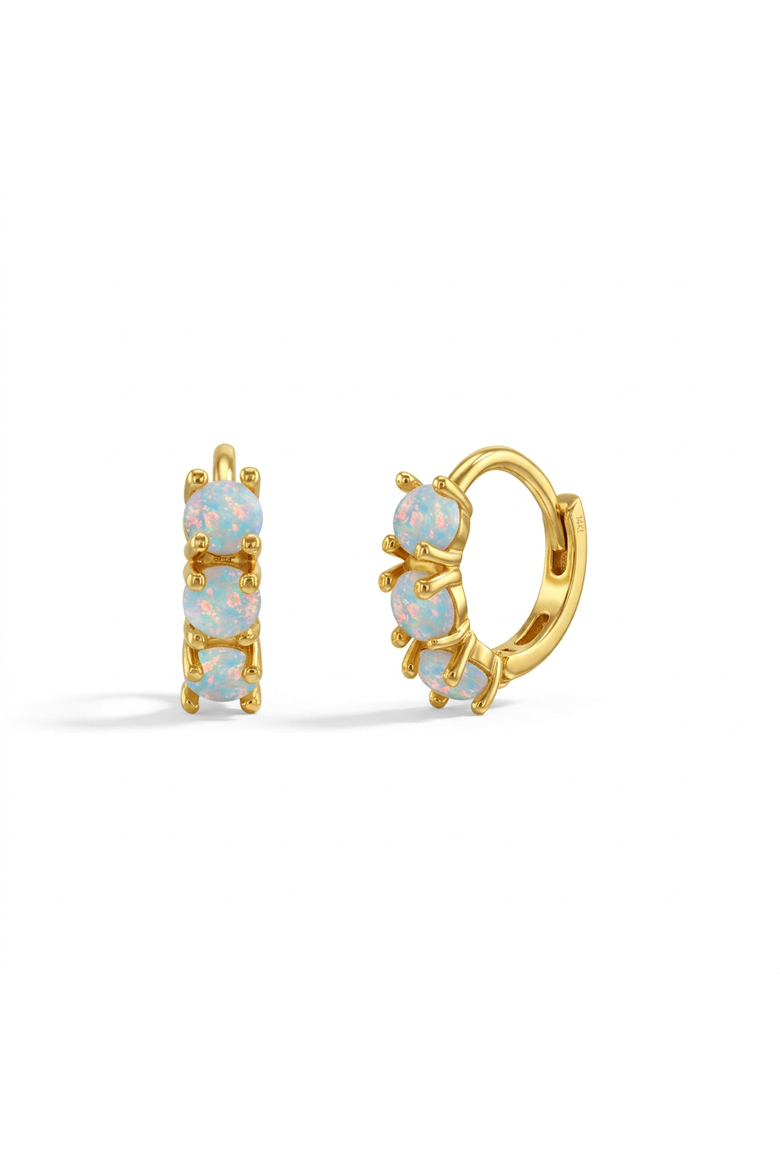 14k Gold Opal Pronged Hoops, Main, color, Opal