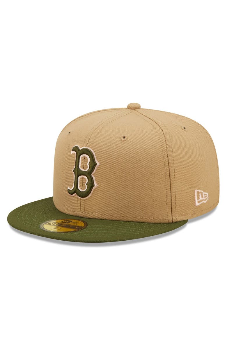 New Era Men's New Era Khaki/Olive Boston Red Sox Pink Undervisor 59FIFTY Fitted Hat, Alternate, color, 