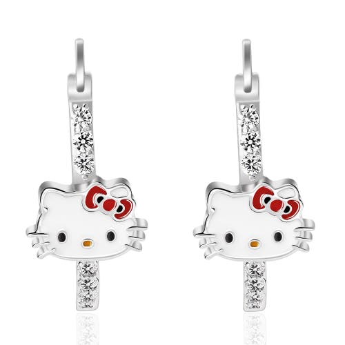 Hello Kitty Cubic Zirconia And Enamel Hoop Earrings In Silver
