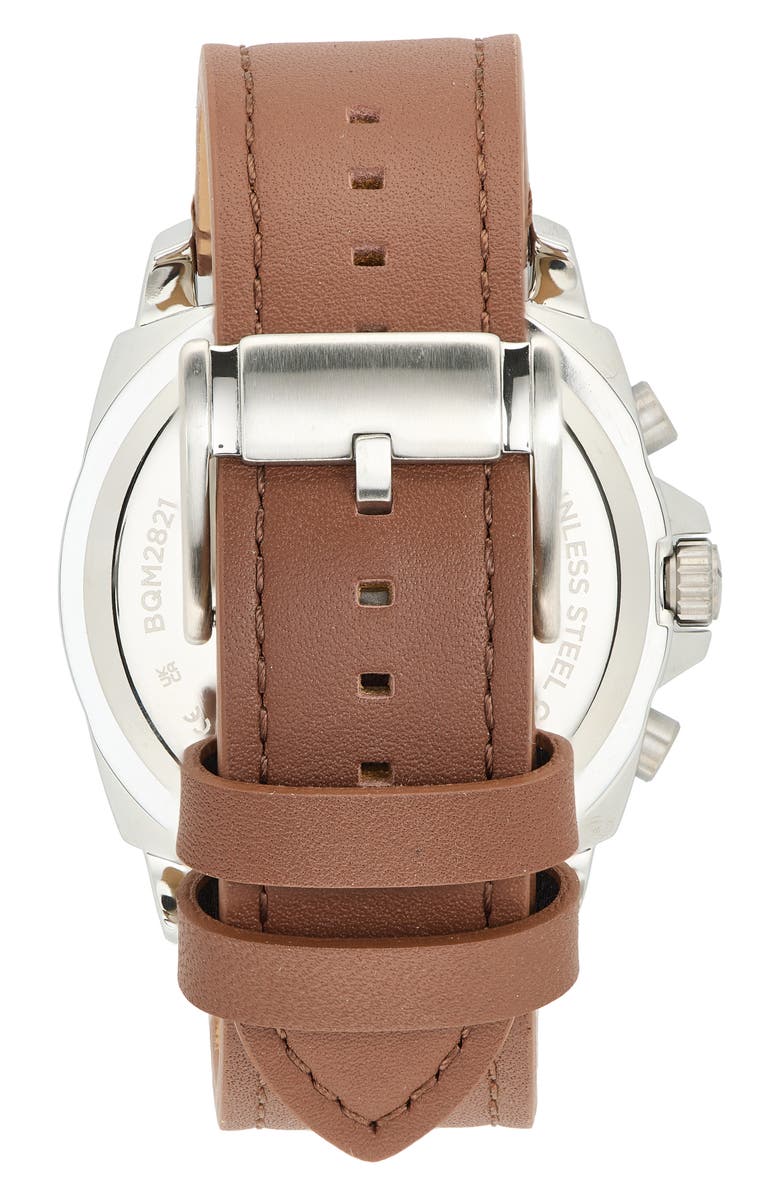 Fossil Privateer Chronograph Leather Strap Watch, 45mm, Alternate, color, Silver