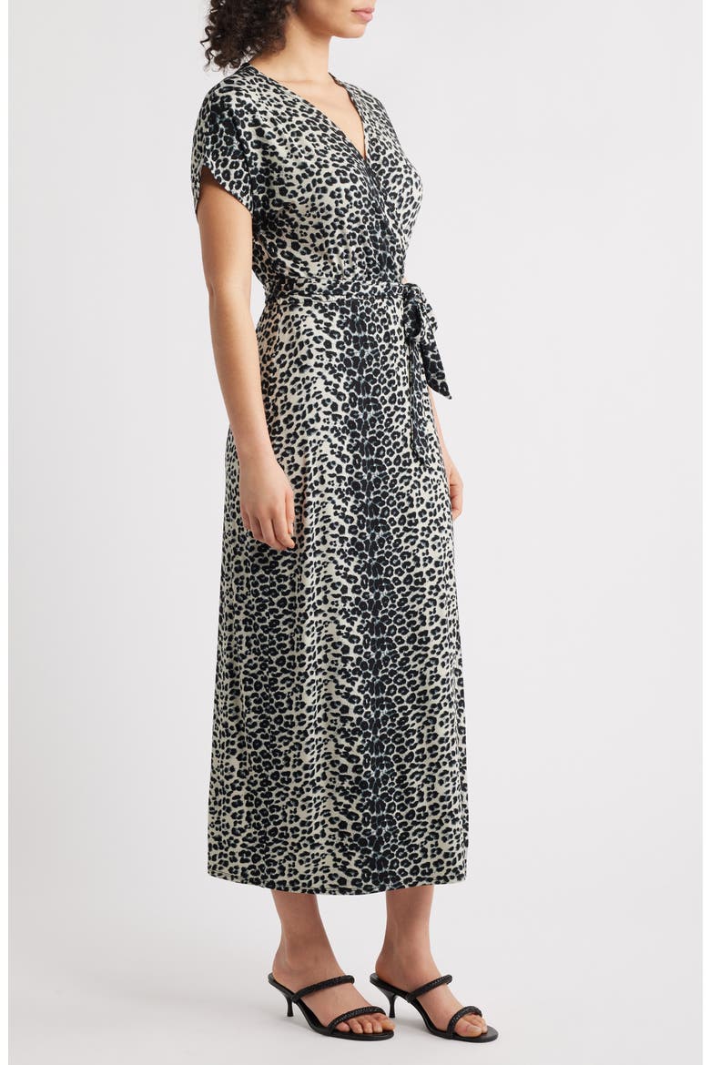 Leopard Print Faux Wrap Midi Dress, Alternate, color, BLACK/ GREY