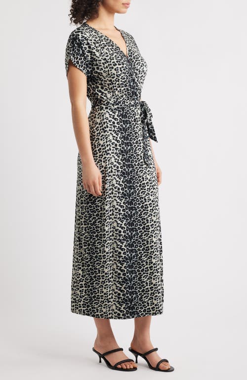 Loveappella Leopard Print Faux Wrap Midi Dress In Black/grey