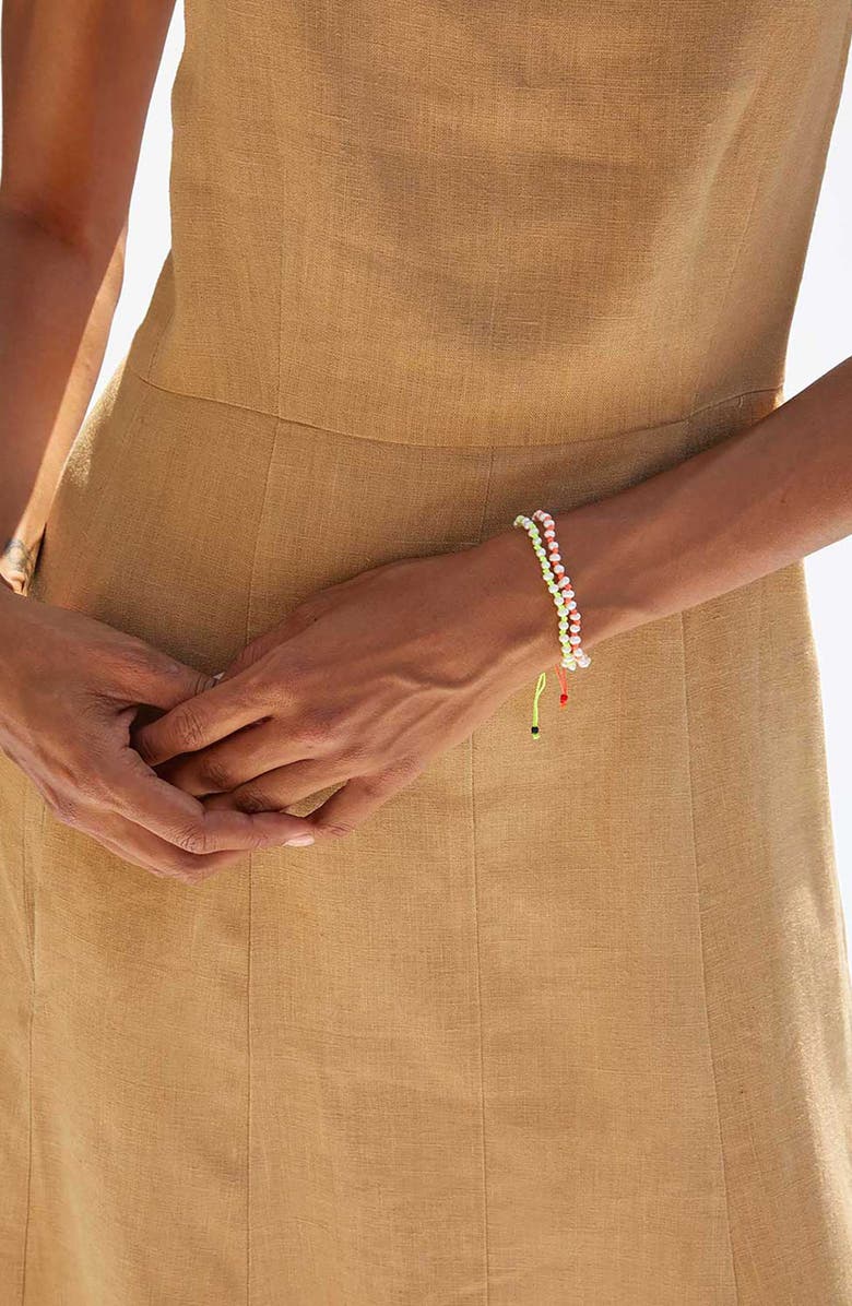 Clare V. Petite Freshwater Pearl Beaded Slide Bracelet, Alternate, color, Coral