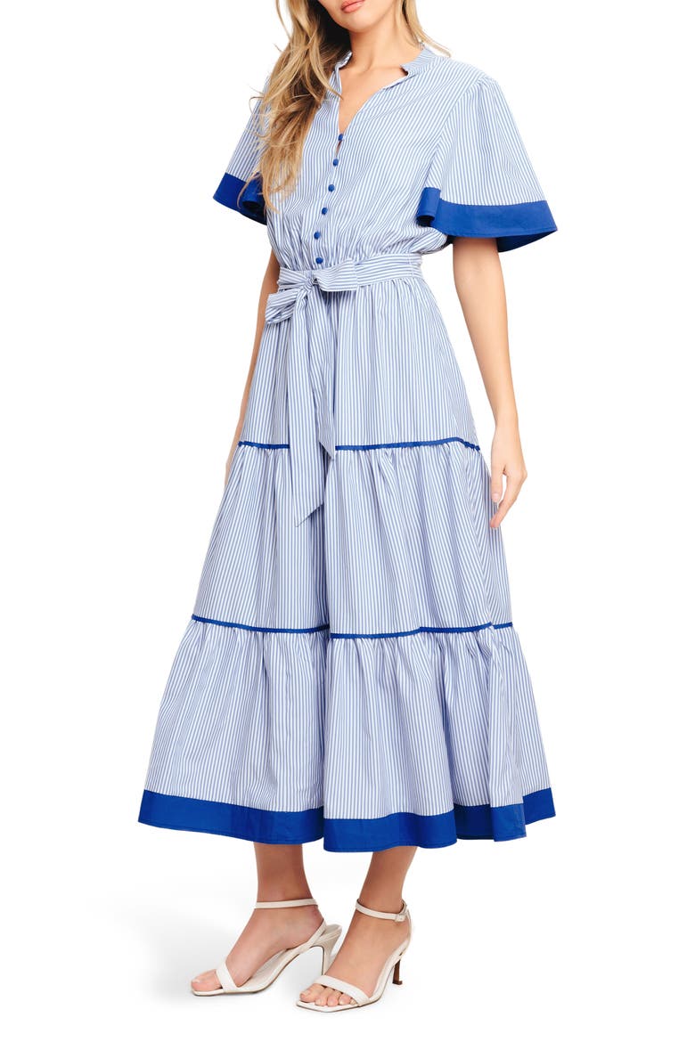 Stripe Short Sleeve Midi Shirtdress, Alternate, color, BLUE WHITE STRIPE