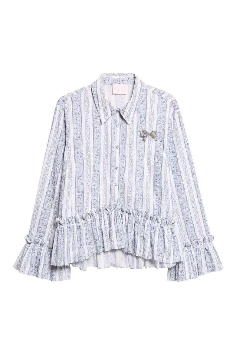 Daxel Striped Peplum Shirt, Alternate, color, IVORY/ MARINE BLUE