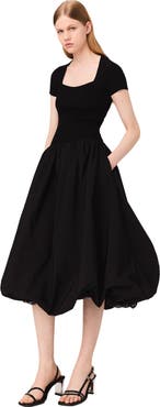 maje Long ribbed knit and taffeta dress