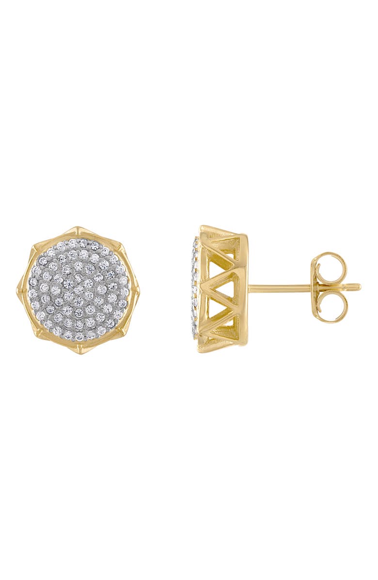 FZN 14K Gold Over Silver Men's Pavé Cubic Zirconia Stud Earrings, Main, color, Yellow Gold