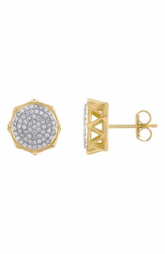 FZN 14K Gold Over Silver Men's Pavé Cubic Zirconia Stud Earrings