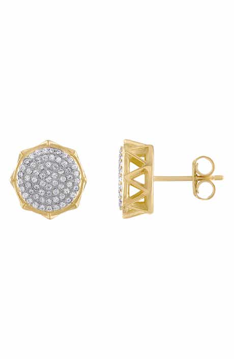FZN 14K Gold Over Silver Men's Pavé Cubic Zirconia Stud Earrings