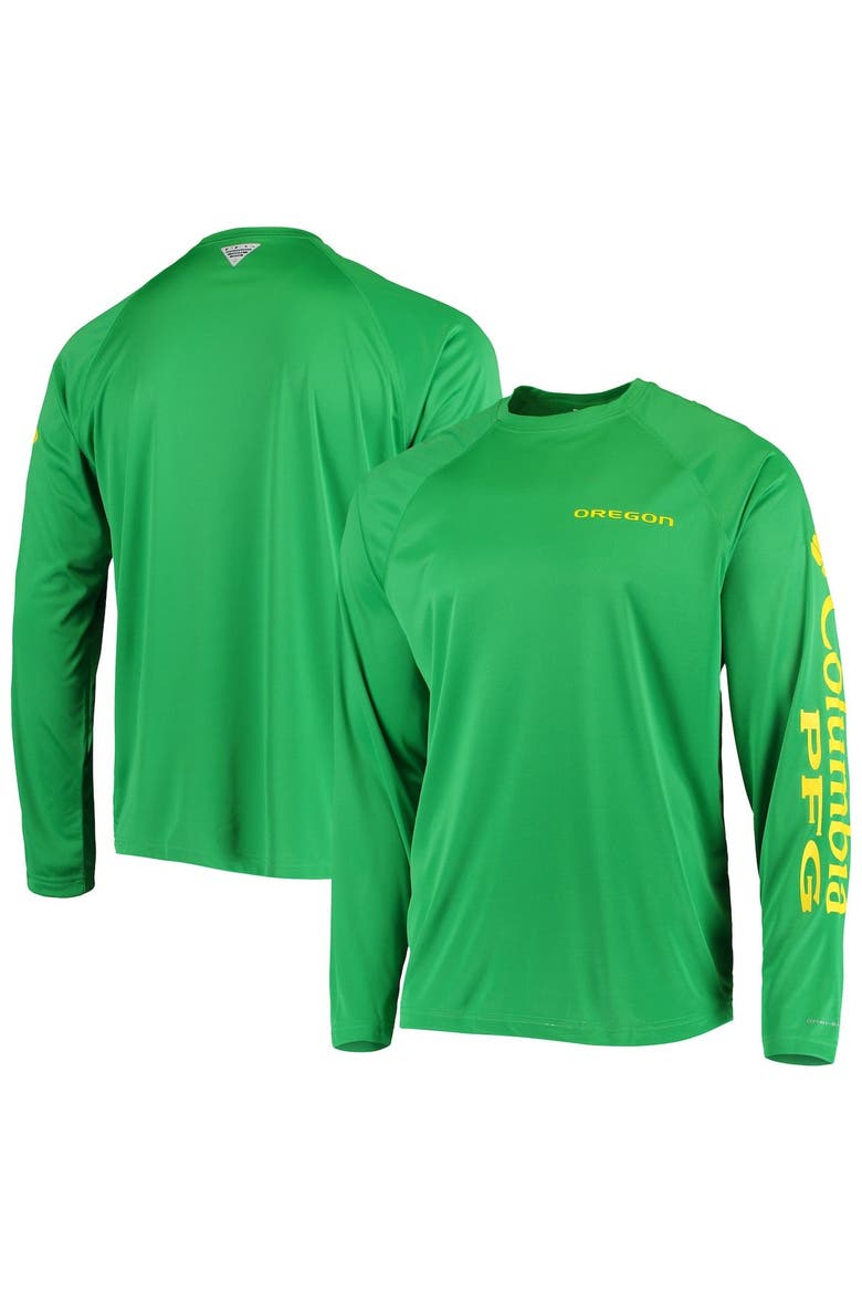 Men's Columbia Green Oregon Ducks Terminal Tackle Omni-Shade Raglan Long Sleeve T-Shirt, Alternate, color, Green