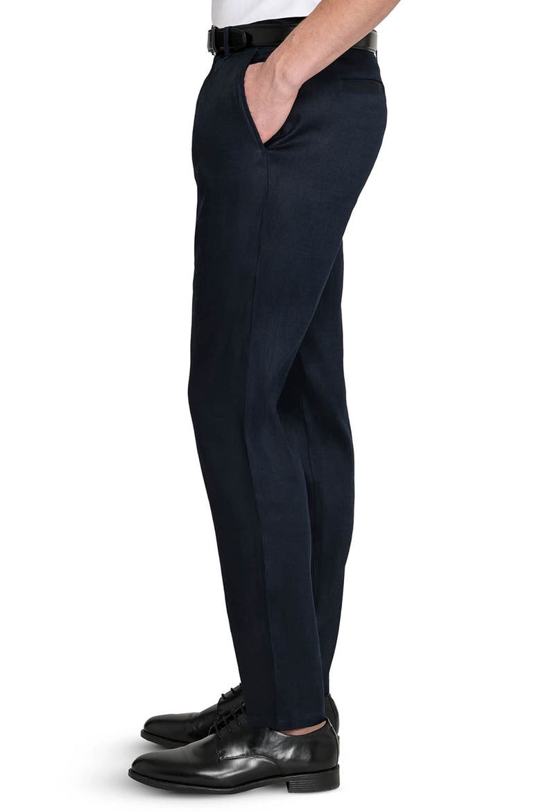 Slim Fit Pleated Linen Blend Pants, Alternate, color, NAVY