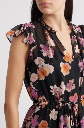 Osiris Floral Cap Sleeve Ruffle Dress