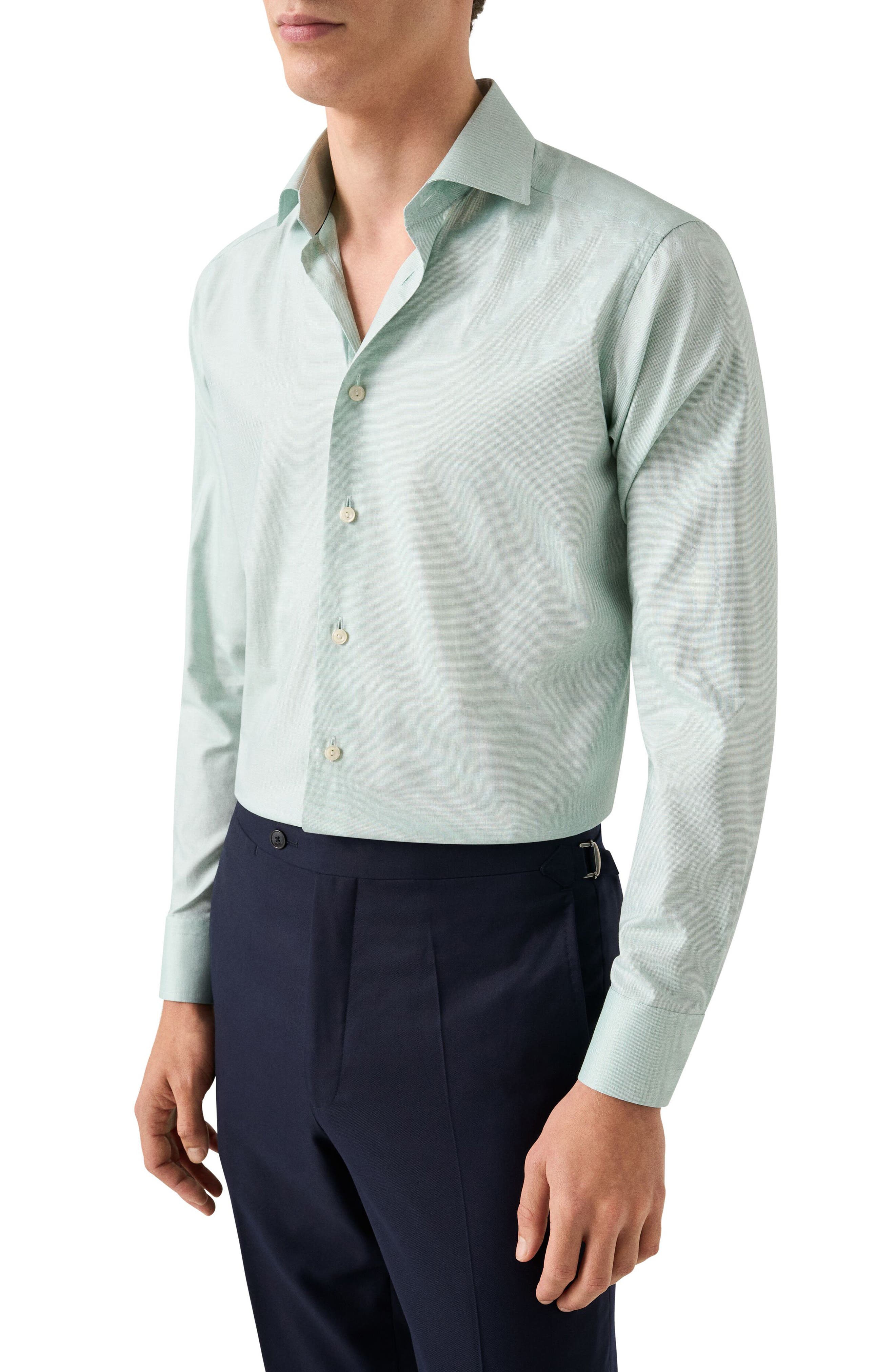 Eton Contemporary Fit Solid Green Cotton Dobby Dress Shirt