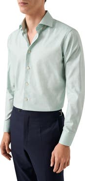 Eton Contemporary Fit Solid Green Cotton Dobby Dress Shirt