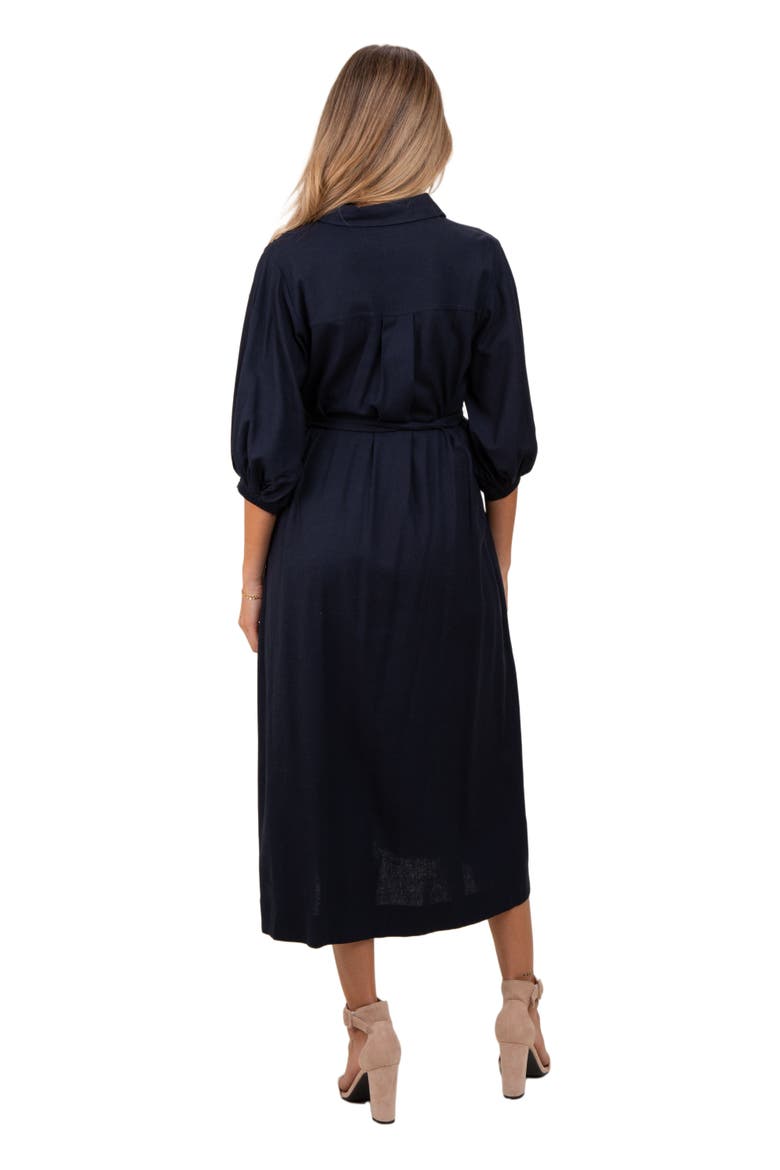 3/4 Bubble Sleeve Midi Shirt Dress, Alternate, color, Navy Blue