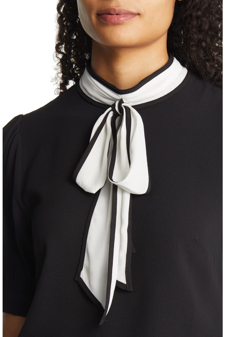 Tie Neck Puff Sleeve Blouse, Alternate, color, RICH BLACK