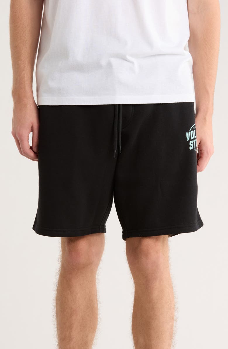 Volcom Roundabout Fleece Shorts, Main, color, Black/ Light Blue