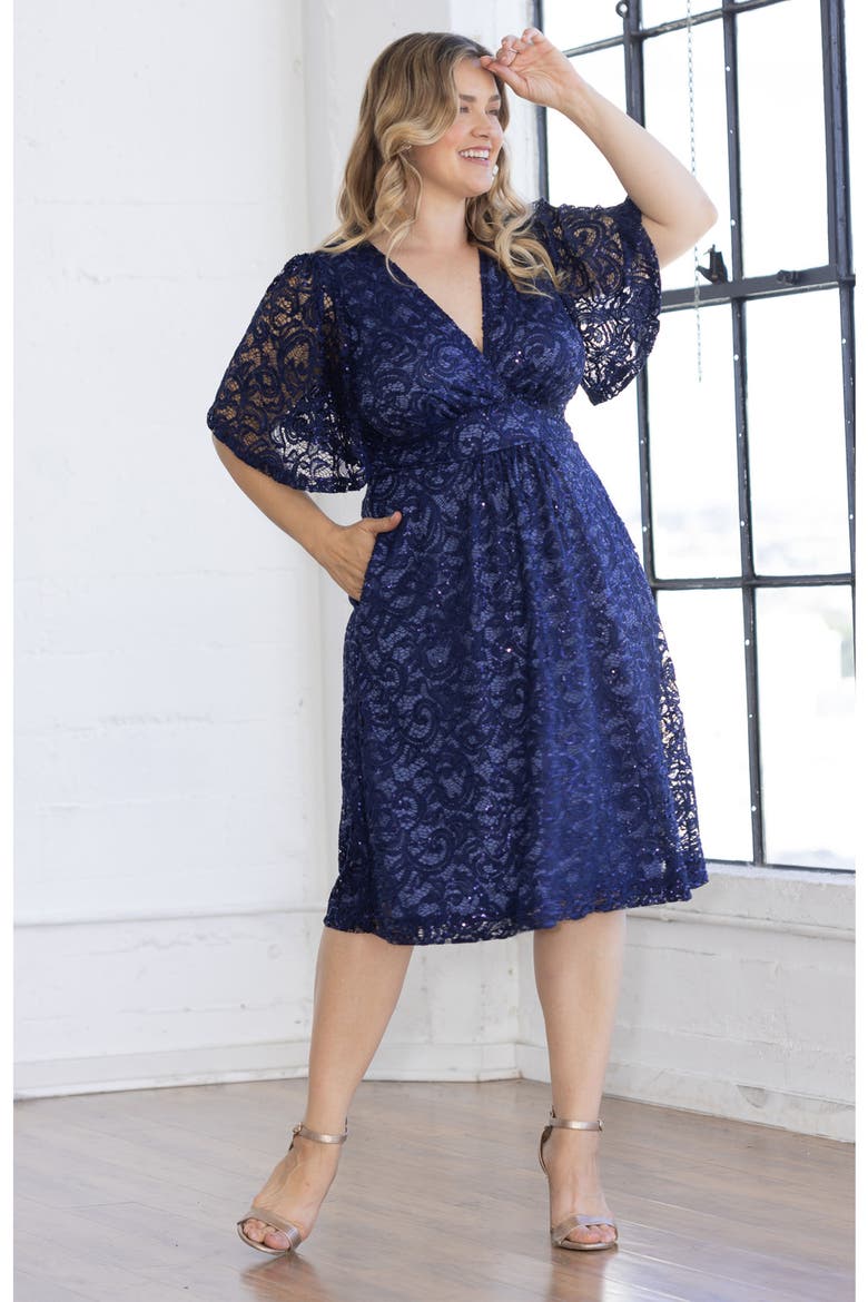 Starry Sequin Lace Fit & Flare Cocktail Dress, Alternate, color, NOCTURNAL NAVY