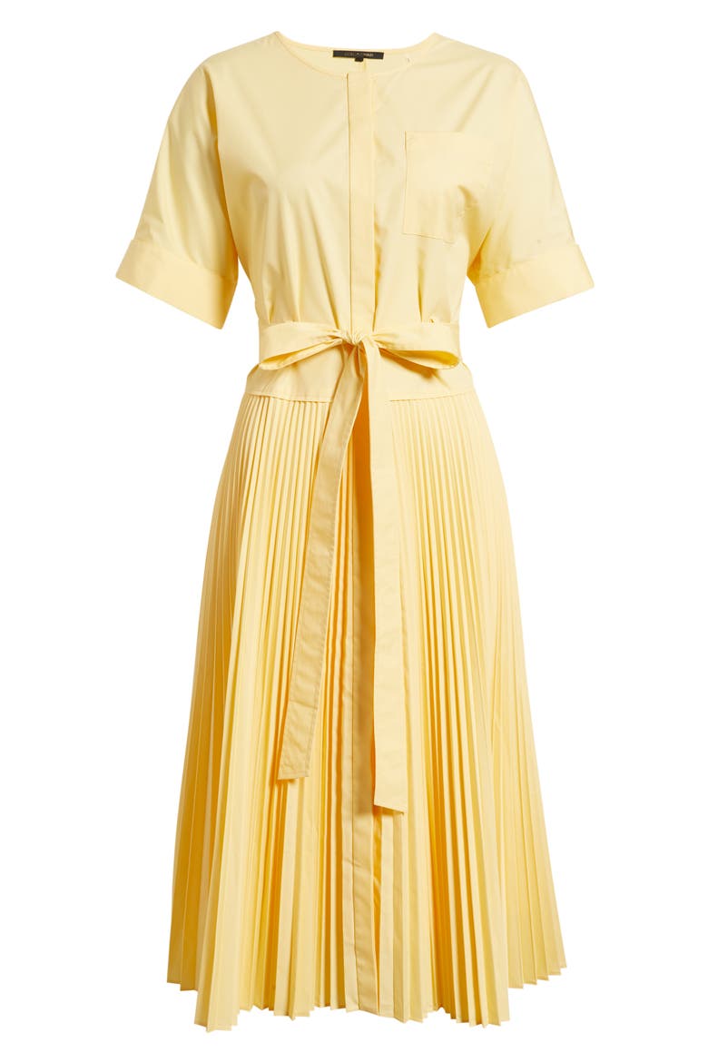 Loretta Pleated Midi Dress, Alternate, color, CHAMOMILLE