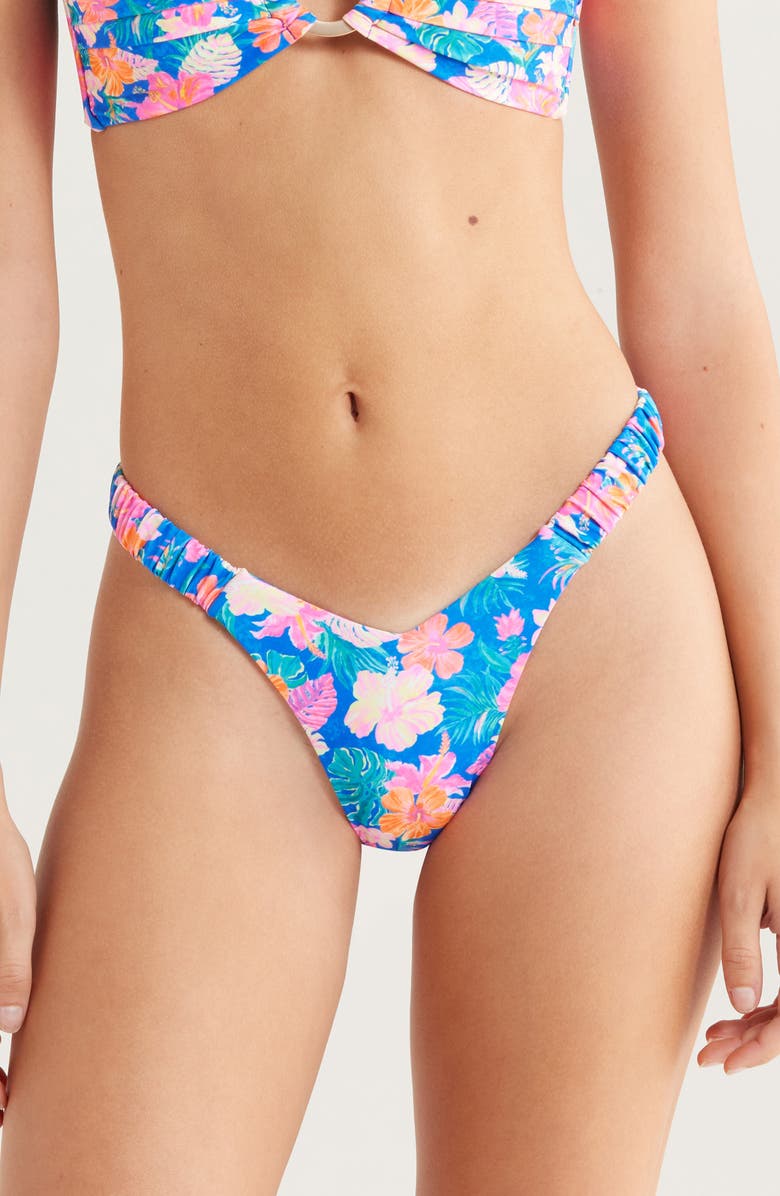 Kulani Kinis Retro Y Thong Bikini Bottoms, Main, color, Electric Palms