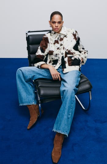 Cow Print Faux Fur Jacket