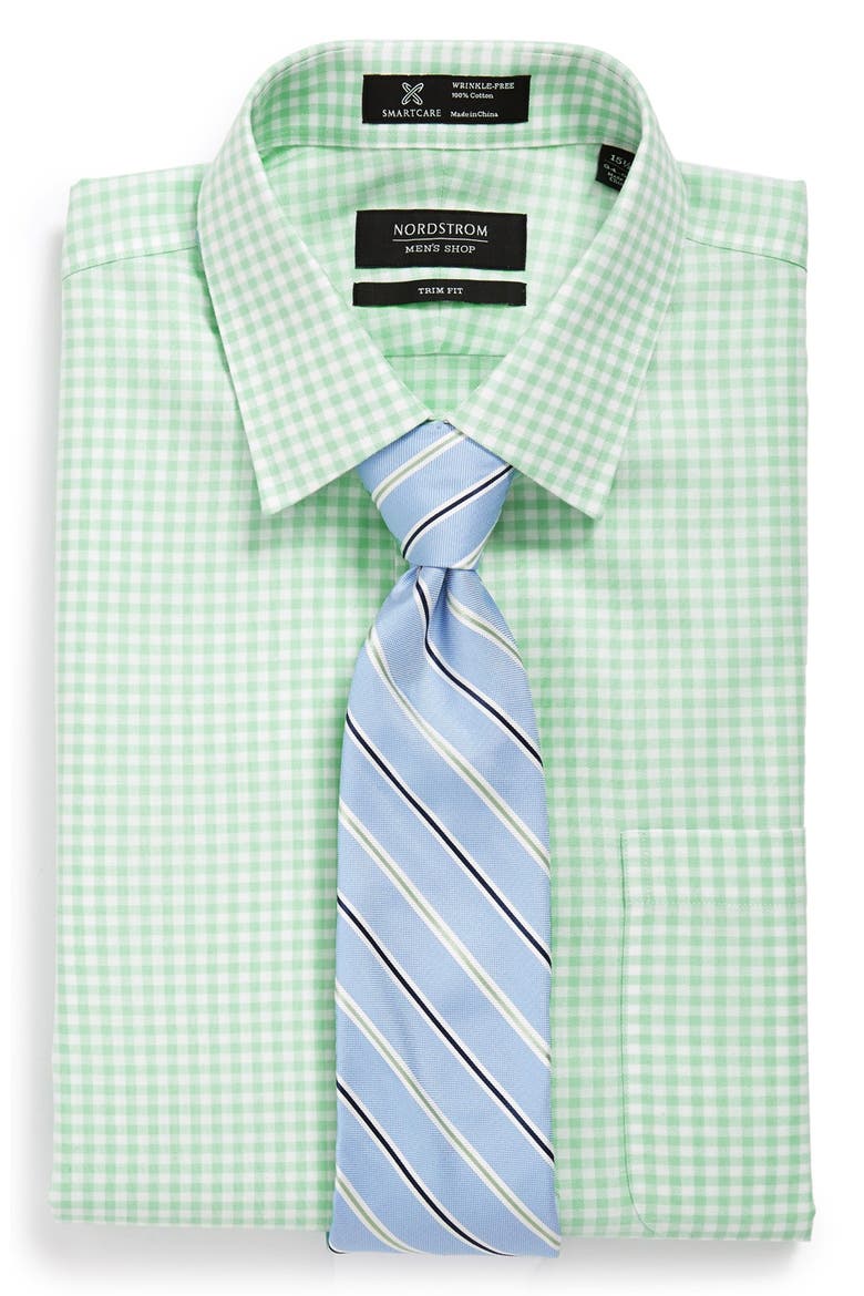 Nordstrom Smartcare™ Wrinkle Free Trim Fit Dress Shirt, Alternate, color, GREEN- ASH
