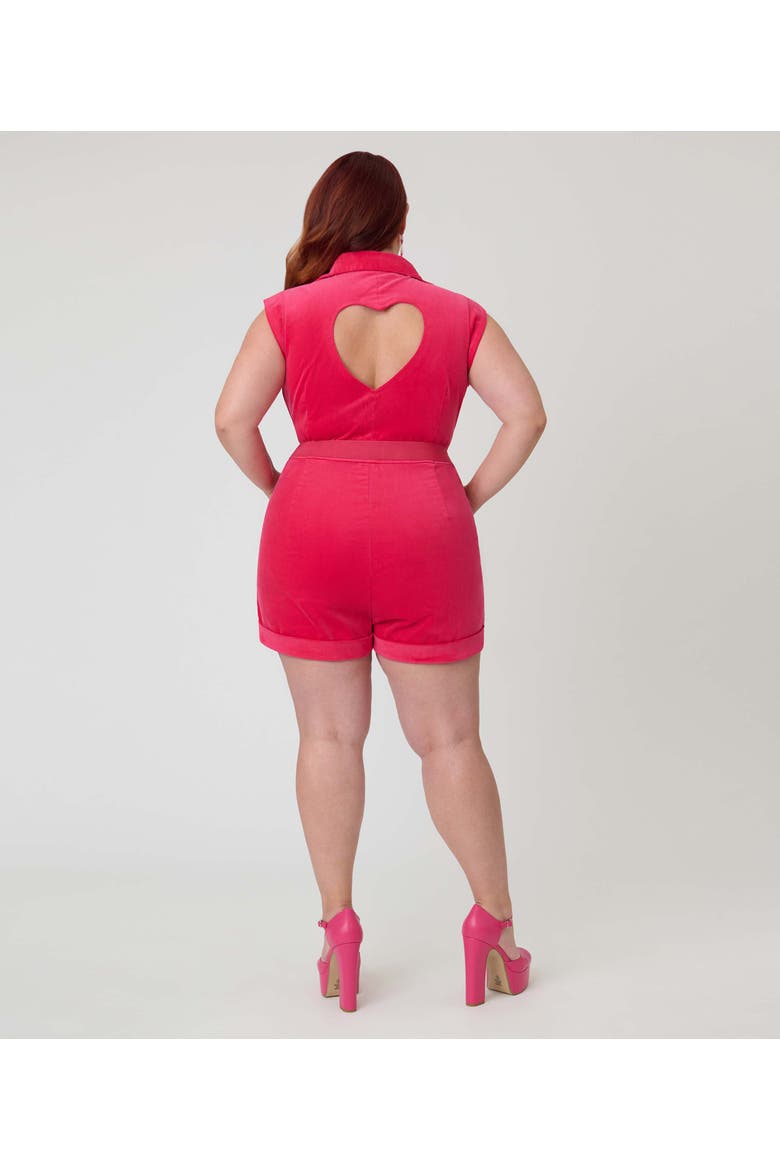 Plus Size 1970's Cuffed Sleeve Romper, Alternate, color, Red Solid