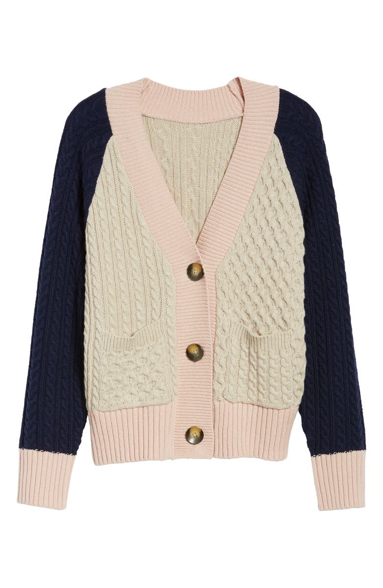 BP. Colorblock Cable Knit Button Cardigan, Alternate, color,