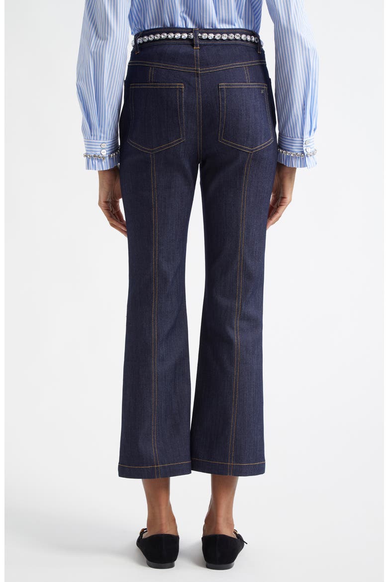 Rhinestone Belted Crop Kick Flare Jeans, Alternate, color, INDIGO