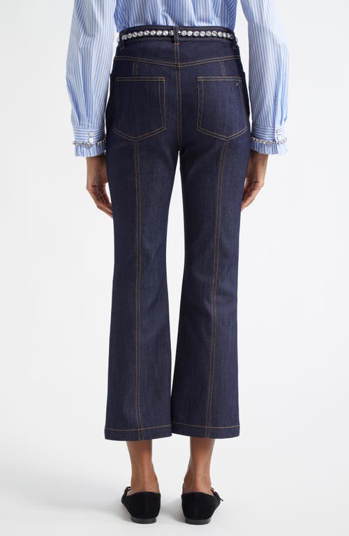 Cinq À Sept Rhinestone Belted Crop Kick Flare Jeans In Indigo