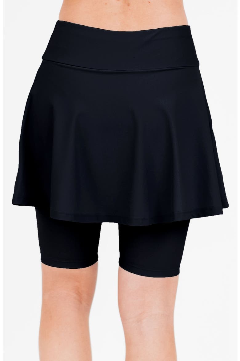 Midi Swim Skort With Bike Shorts, Alternate, color, Black
