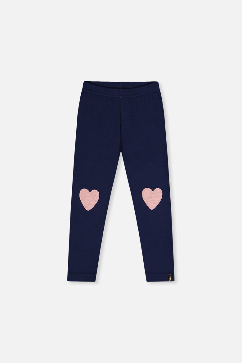 Brushed Jersey Heart Appliqué Elastic Waist Leggings, Main, color, Royal Blue and Pink
