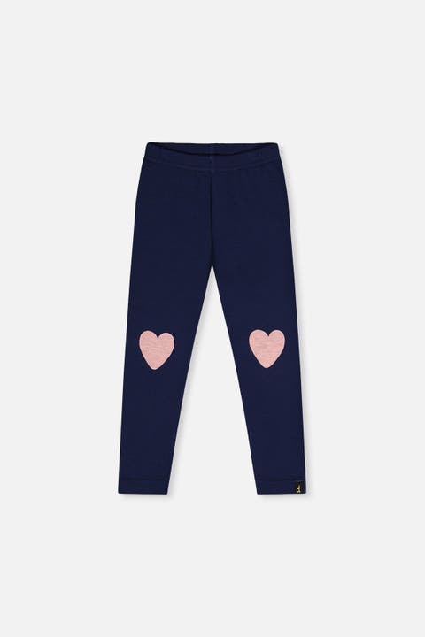 Brushed Jersey Heart Appliqué Elastic Waist Leggings