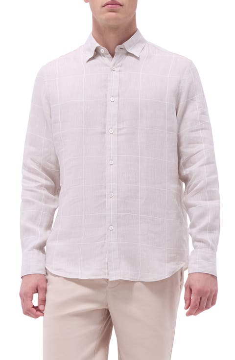 Julian Windowpane Check Linen & Cotton Button-Up Shirt